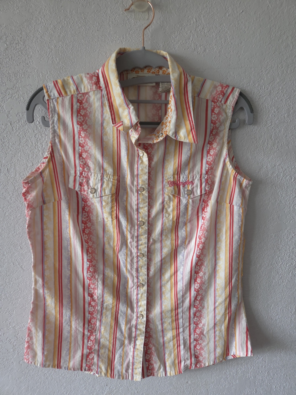 Wrangler Sleeveless Striped Button-Down Top in Yellow and Pink